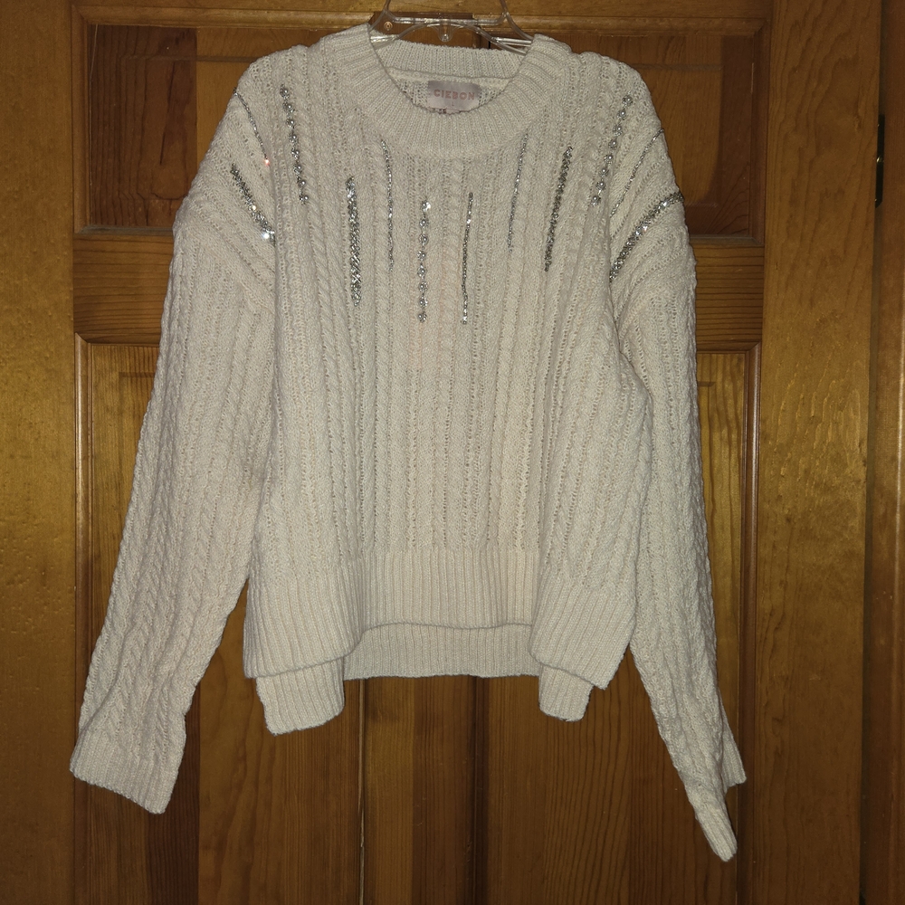 CIEBON Ursa Jeweled Knit Sweater Cream Size Large NWT